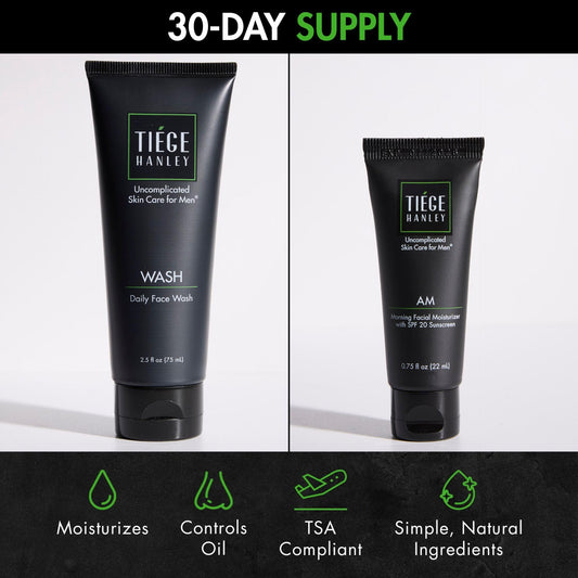 Tiege Hanley Men’s Basic Skin Care Set – Hydrating Face Wash & Daily Moisturizer with SPF 20 – Basic Facial Kit for Men – Sensitive Skin Safe, Lightweight & Non-Greasy - Easy and simple skincare
