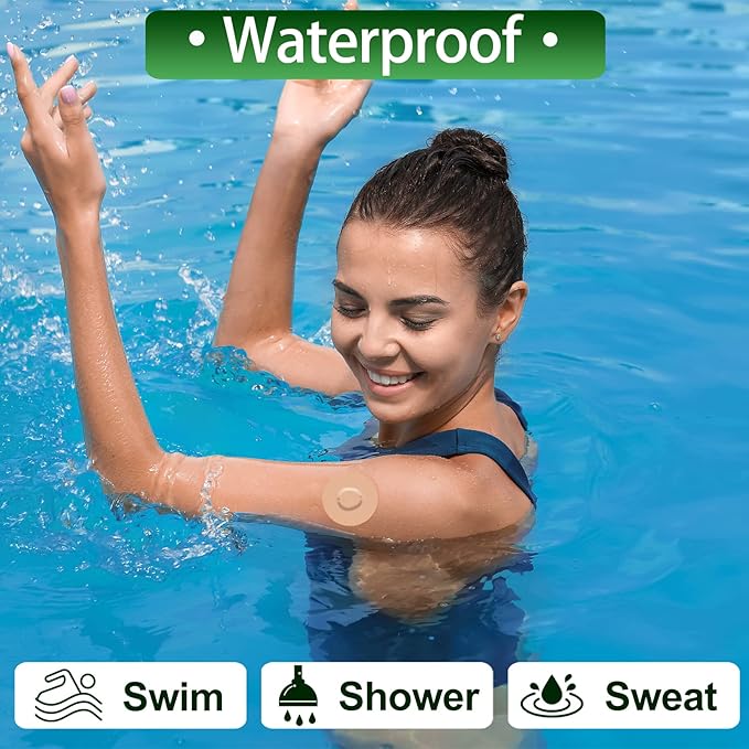 G7 Adhesive Patches Waterproof Overpatch for G7 & Stelo Flexible CGM Tape Hypoallergenic & Latex-Free Stelo Overlay Patch for 10-15 Days Long Stay Without Glue in The Center, Tan