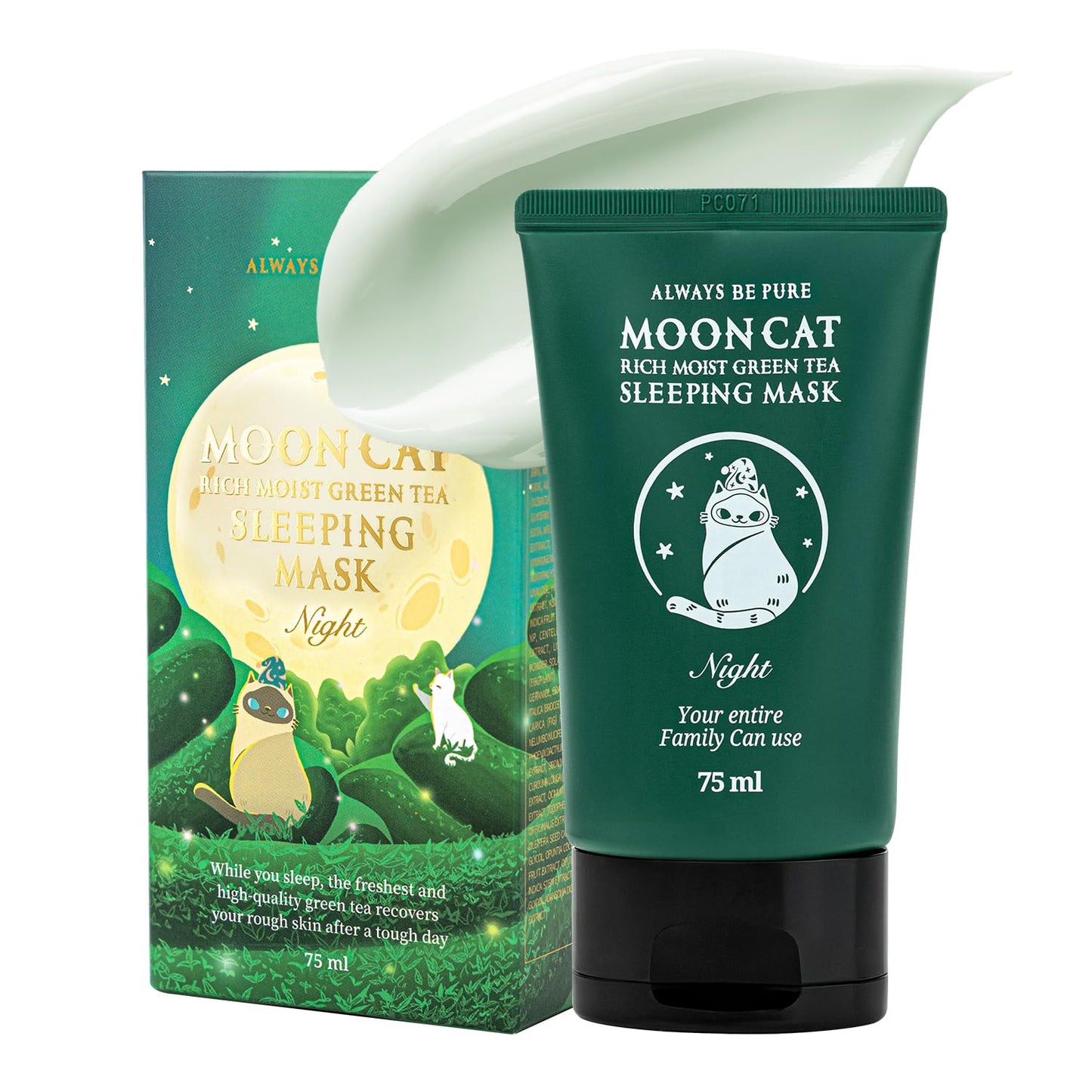 ALWAYS BE PURE Green Tea Sleeping Mask 75ml – Rich Moisture Night Mask, Hypoallergenic, Calms Redness, Deep Hydration for Sensitive Skin, Non-Sticky Korean Skincare