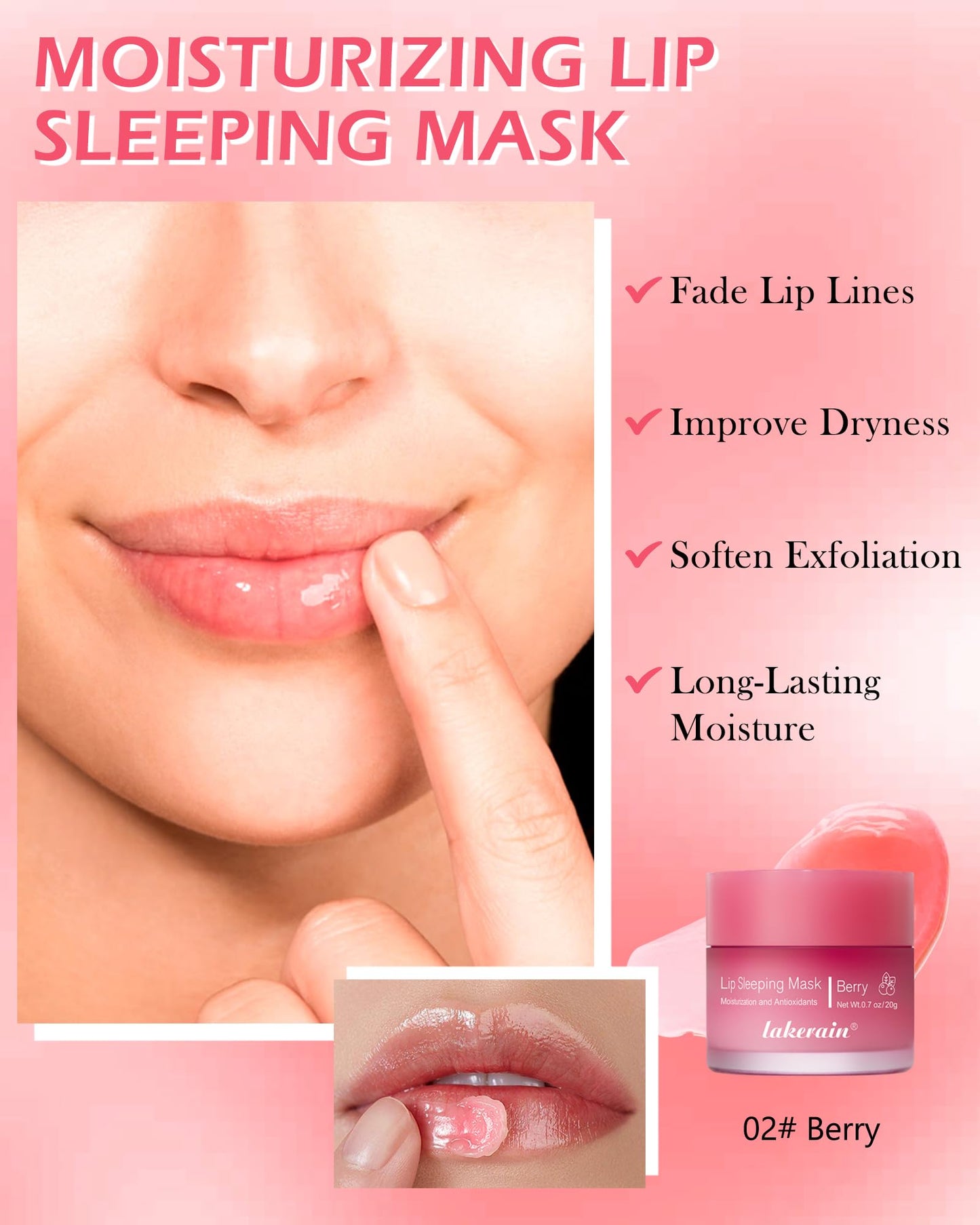 Sleeping Lip Mask, Overnight Hydrating & Prevention Dry and Cracked Lips Scrubs Exfoliator & Moisturizer, Ultra-Nourishing Lip Sleeping Mask with Wand, Lips Care Therapy Treatment for Women-02#Berry