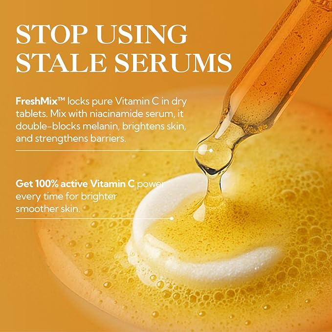 LANBENA Non-Oxidizing Vitamin C Serum 10%: Niacinamide Serum + Freeze-Dried Tablets, Brightening Anti-Aging Essence for Sensitive Skin, Non-Greasy, Reduces Dark Spots & Wrinkles (30 Tabs/1.05 Oz)