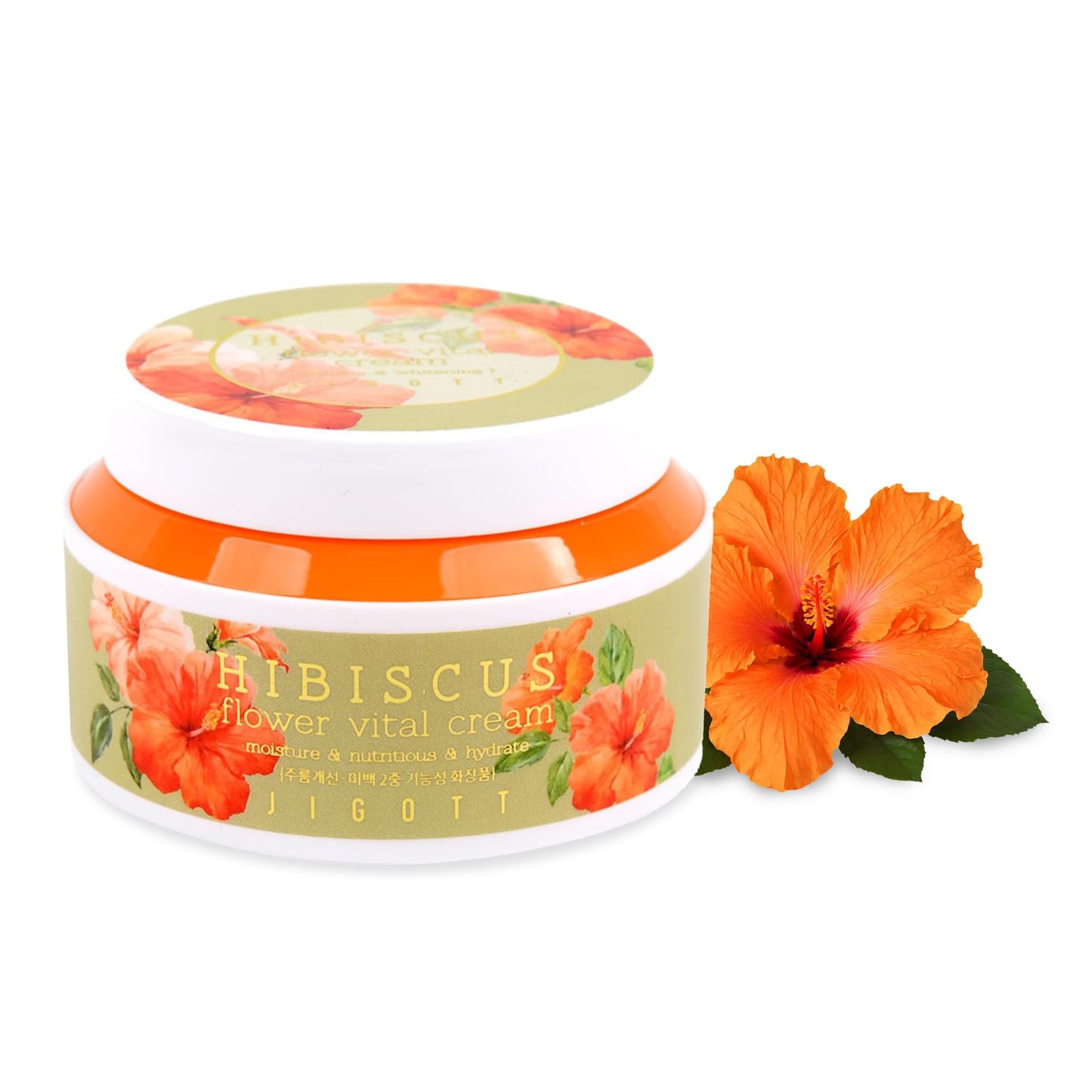 Jigott - Hibiscus Flower Vital Cream 3.38 FL OZ/ 100ml, K-Beauty Korean Skincare