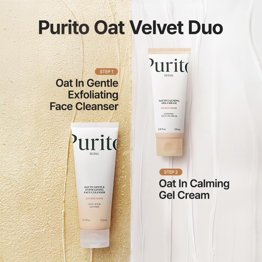 Purito Oat Exfoliating Facial Polish Cleanser - Hydrating Daily Face Wash with Gentle Scrub Clay Pore Minimizing Panthenol, Oat Seed Water Vegan, Non-comedogenic Korean Skin Care 5.07 fl.oz