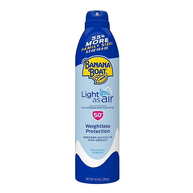 Banana Boat Light As Air Sunscreen Spray SPF 50, 9.5oz | Lightweight Sunscreen, Spray On Sunscreen, Body Sunscreen Spray, Non-Greasy Sunscreen, Oxybenzone Free Sunscreen, Family Size Sunscreen, 9.5oz