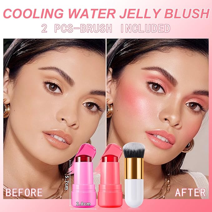 2PCS Cooling Water Jelly Lip Tint/Blush, Jelly Blush Cooling