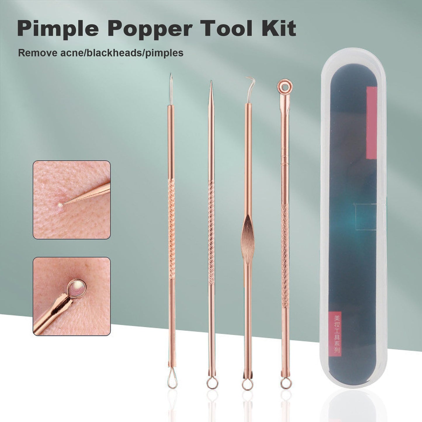 HaimiLiya Pimple Popper Tool Kit-4 Pcs Acne Needle Tools Set- Blackhead Comedone Whitehead Popping Remover Tool for Nose Face Skin Blemish Extractor Tool - Rose Gold