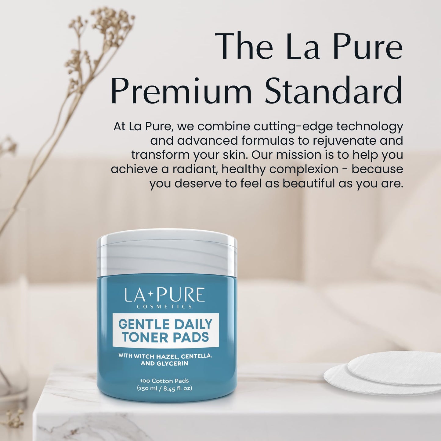 La Pure Korean Toner Pads With Witch Hazel - 100 Ct | Hydrating, Exfoliating Pads & Pore Care Korean Skincare - Gentle, Alcohol-Free, with Glycerin and Centella for Sensitive Skin by La Pure Cosmetics