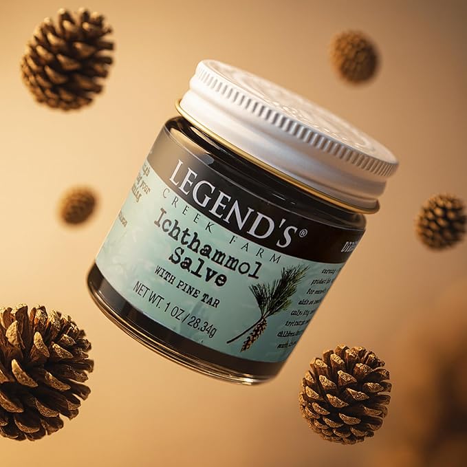 Legend's Creek Farm Herbal Salve - Healing Ointment with 20% Ichthammol Drawing Salve - Natural Balm for Stings, & Splinters - 1 oz - Handmade in USA (Ichthammol Pine Tar)