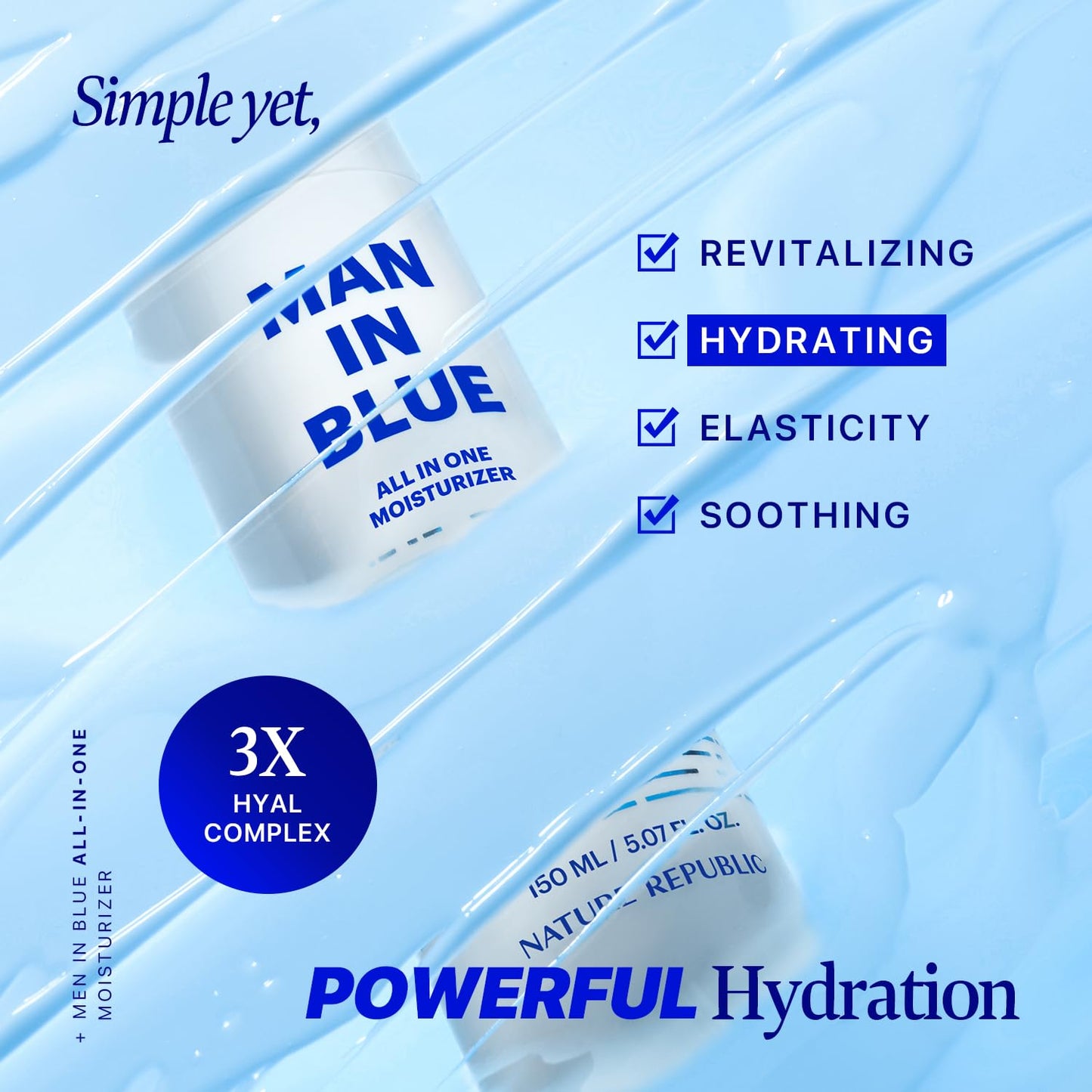 Nature Republic Man In Blue All In One Moisturizer - Daily Fresh Facial Lotion, Korean Natural Hydrating Simple Skin Care For Men Dry Beard Face, Rich, Lightweight, Aftershave, 150ml/5.07 Fl.Oz.