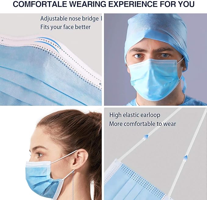 DR.MOXA 1000 Pack Disposable Medical Face Masks (10 Boxes, 100pcs/Box) Wholesale Bulk Masks for Protection Blue