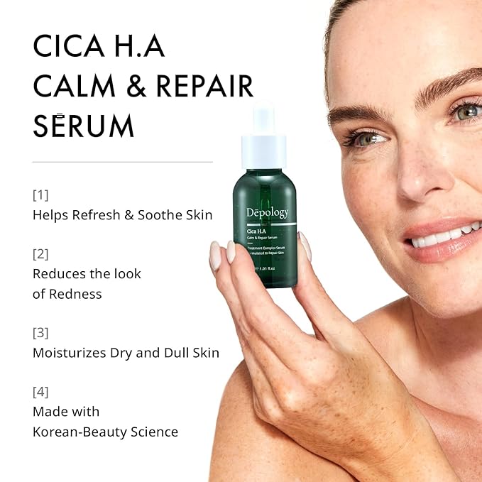 Depology CICA H.A Calm & Repair Serum | Reducing Discomfortable and Sensitivity Face Serum | Hydrating & Replenishing Facial Skin Care Product | Providing Relief from Redness Serum 1.01 fl.Oz