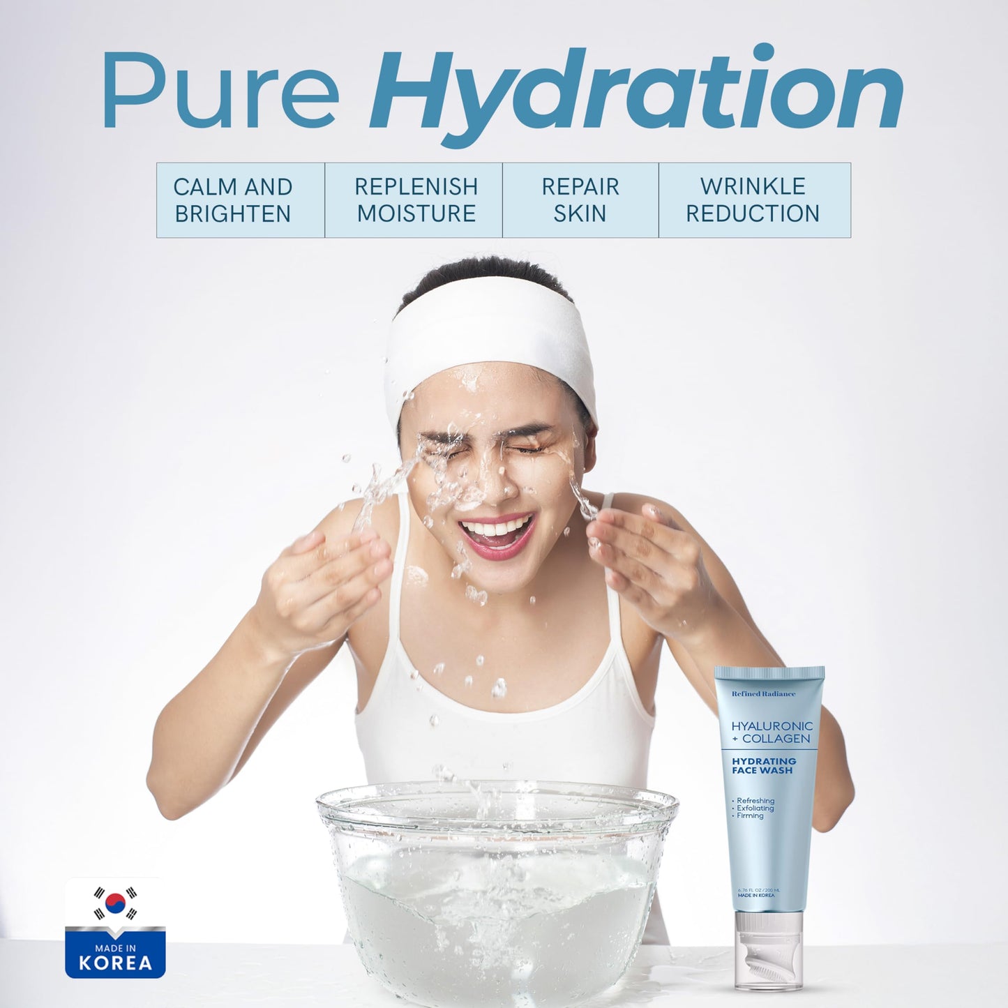 Refined Radiance Hyaluronic Acid & Collagen Face Wash – Dermatologist Tested, Anti-Aging, Korean Skin Care, Hydrates Firms Soothes – Clean, Vegan, Gentle Facial Cleanser for Dry Sensitive Skin, 200 ML