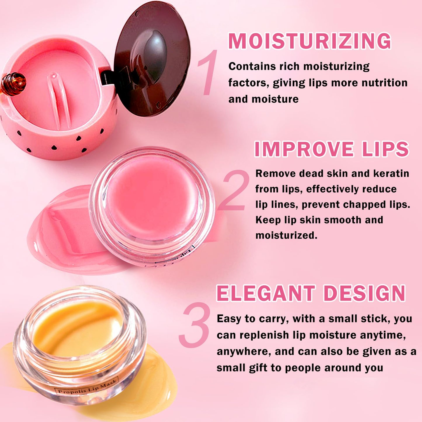 AOAZXBB 5PCS Bee Lip Balm Honey Pot Honey Watermelon Cherry Apple Strawberry Lip Balm,Moisturizing Sleeping Lip Mask Reduces Lip Lines Prevention Dry and Cracked