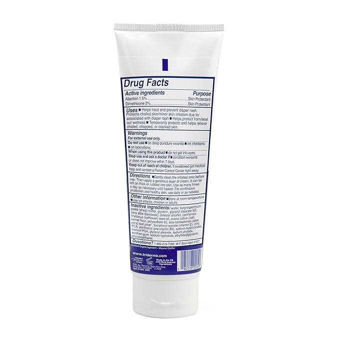TriDerma Protect & Heal Non-Greasy Moisture Barrier Skin Protectant Incontinence Cream for Adult Diaper Rash, Chafing, Redness, Sensitive Skin with Dimethicone, Aloe Vera, FSA Eligible 4 oz