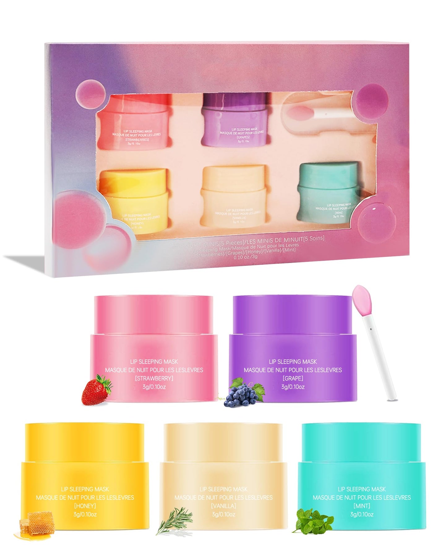 Lip Sleeping Mask Set-5 Pcs Lip Balm Hydrating Lip Mask Overnight Lip Treatment Care for Dry Cracked Lips,Day &Night Moisturize &Nourish Korean Lip Gloss Women to Improve Lip Color With Shea Butter