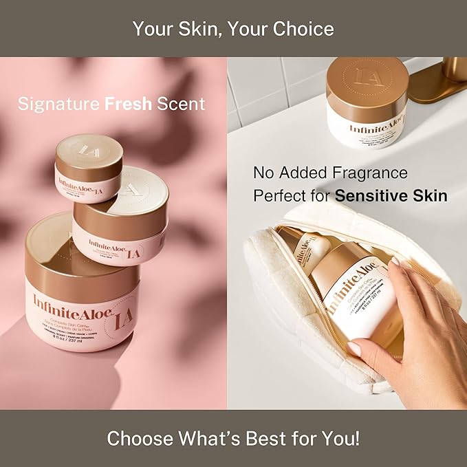 InfiniteAloe Complete Skin Care, Aloe Vera Powered Face and Body Cream for All Skin Types, Dry Skin Everyday Hero, Original Scent - Large Jar 8 oz & Travel Jar 0.5 oz