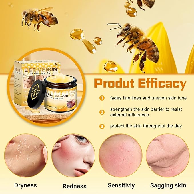 Bee Venom Comprehensive Cream, Professional Bee Venom Skin Treatment Removing and Repair All in One Cream, Natural Serum Suitable for All Skin Types, 2 PCS