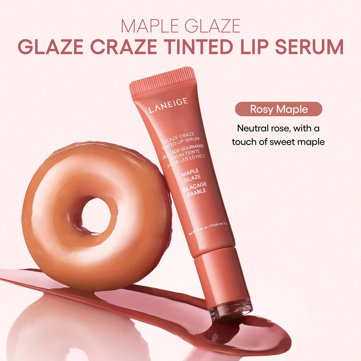 LANEIGE Glaze Craze Tinted, Hydrating Lip Serum for Glossy, Nourished Lips with Plumping Polypeptides, Maple Glaze