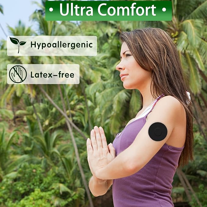 G7 Adhesive Patches Waterproof 20 Pack Overpatch for G7 & Stelo Flexible CGM Tape Hypoallergenic & Latex-Free Stelo Overlay Patch for 10-15 Days Long Stay Without Glue in The Center, Black