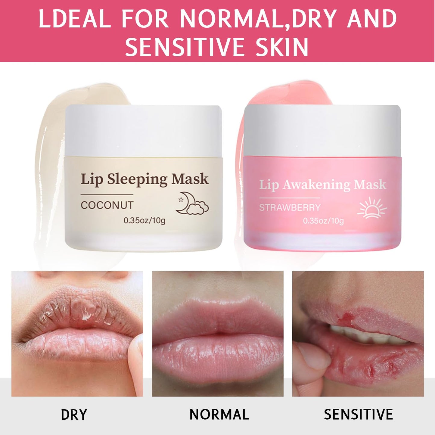 BIO-DIMOT Lip Mask Overnight Set, Strawberry Overnight Lip Mask Care Kit, Sugar Exfoliator for Dark Lips, Lip Sleeping Mask with Silicone Brush, 0.7 oz/2-piece