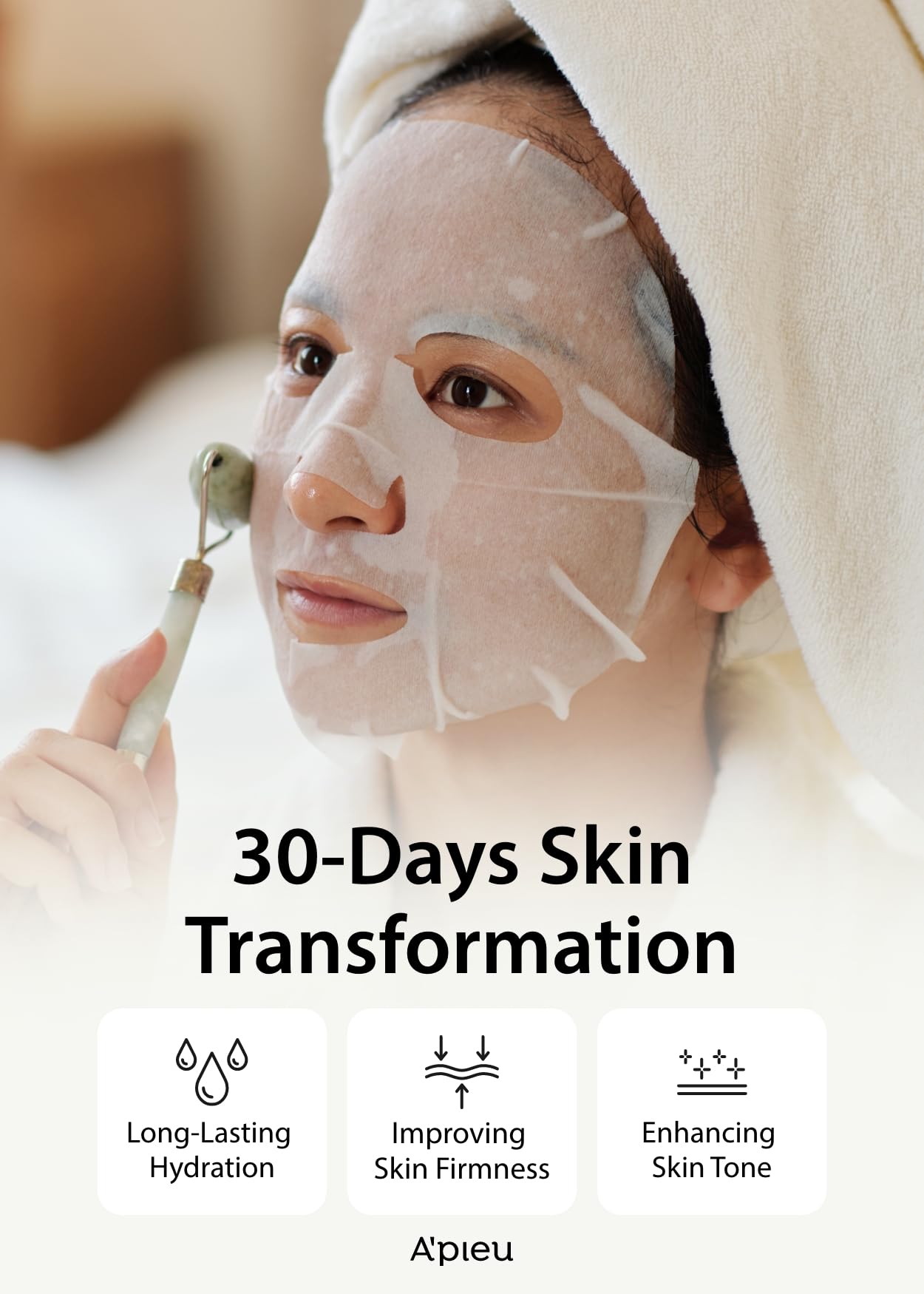 A'PIEU Daily Sheet Mask (Green Tea) - Moisturizing Korean Face Masks, 30-day supply, Lyocell fabric for comfort, Saturated with Green Tea Extract Essence