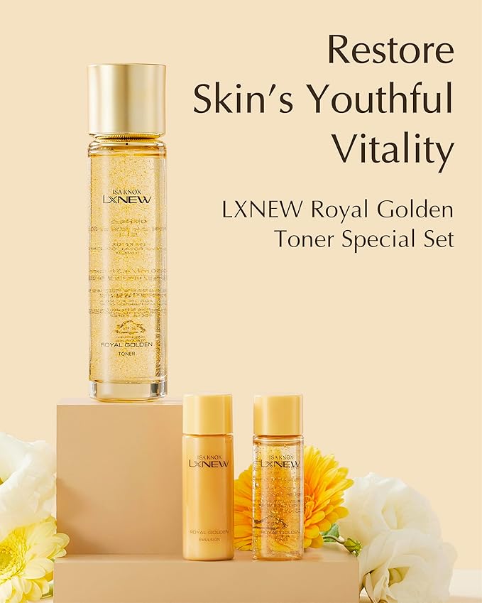 ISA KNOX LXNEW Royal Golden Toner Set (6.5fl oz) - Luxury Gift Set for Ultimate Facial Care for Rejuvenation and Youthful skin by LG Beauty. Royal Peptides & Jelly, Niacinamide, Propolis.