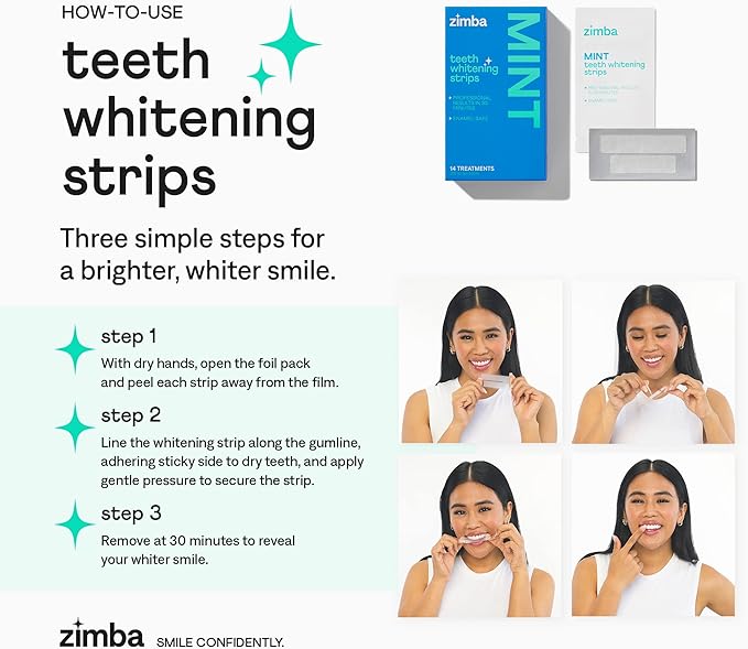 Zimba Coconut Flavored Teeth Whitening Strips | Vegan, Enamel Safe Hydrogen Peroxide Teeth Whitener for Coffee, Wine, Tobacco, and Other Stains | 14 Day Treatment | Coconut
