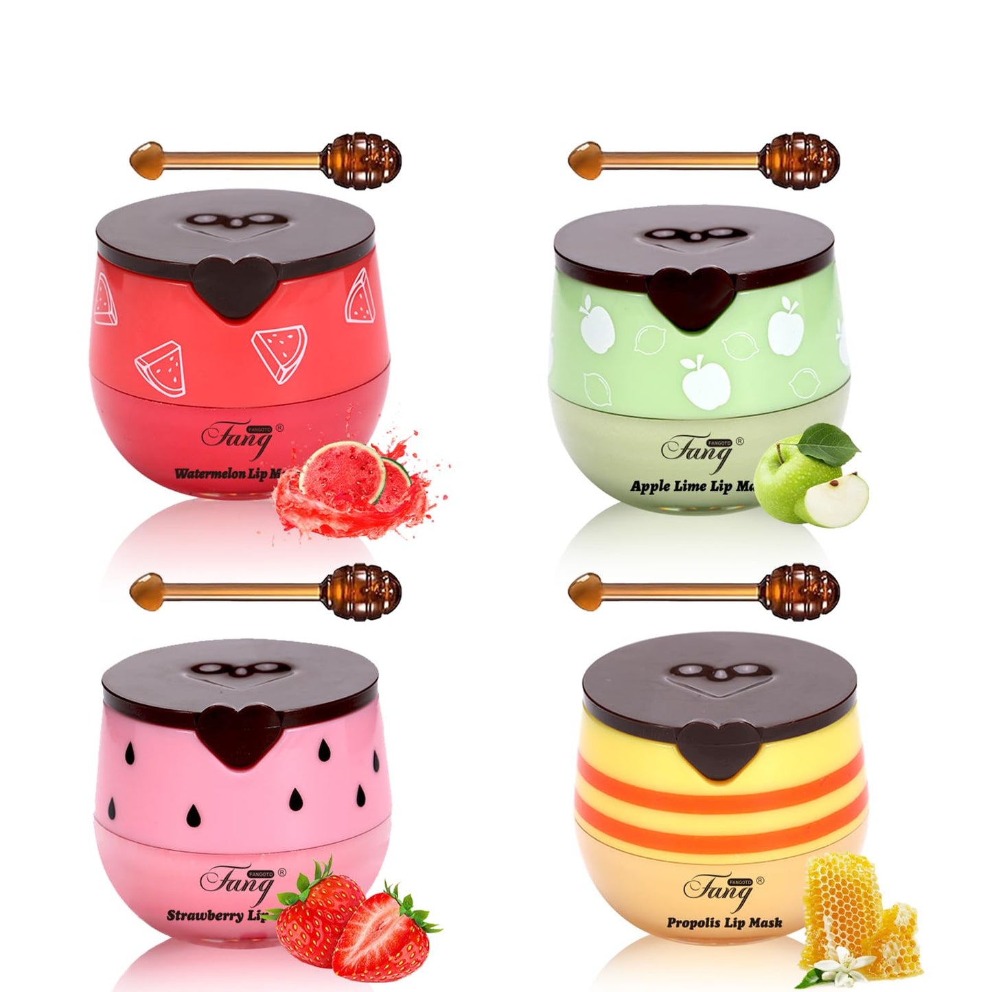4 Pcs Honey Lip Balm, Bee Lip Balm Honey Pot,Moisturizing Lip Mask Overnight,Hydrate Repair Prevent Dry Cracked Lip Care(Honey+Strawberry+Watermelon+Apple)