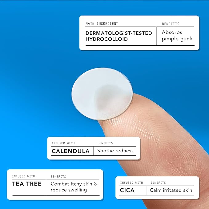 AVARELLE Acne Cover Patch Original Hydrocolloid, Tea Tree, Calendula Oil, CICA. Certified Vegan & Cruelty-Free (24 PATCHES)