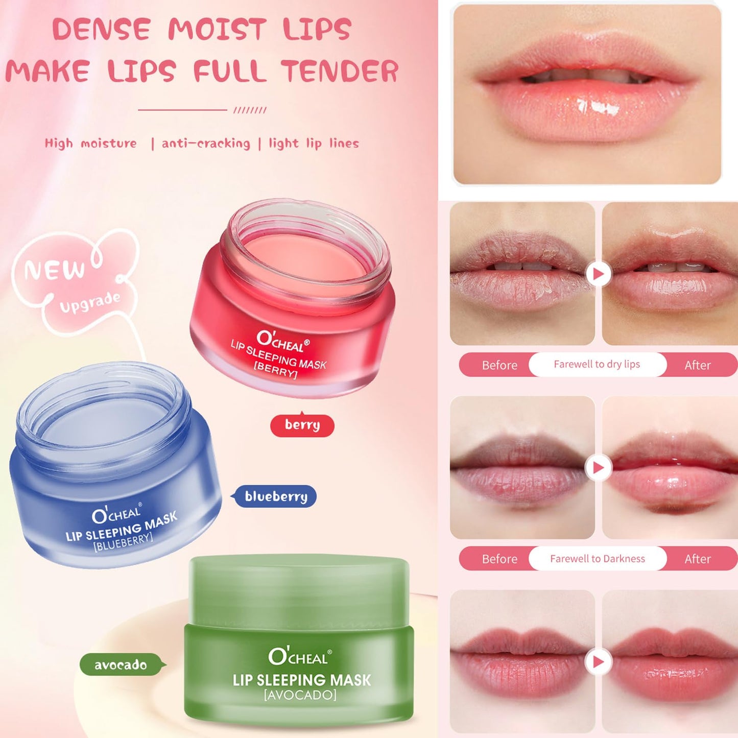 Nourish Hydrating Sleeping Lip Mask, Intense Hydration Night Lip Mask, Berry, 0.7oz