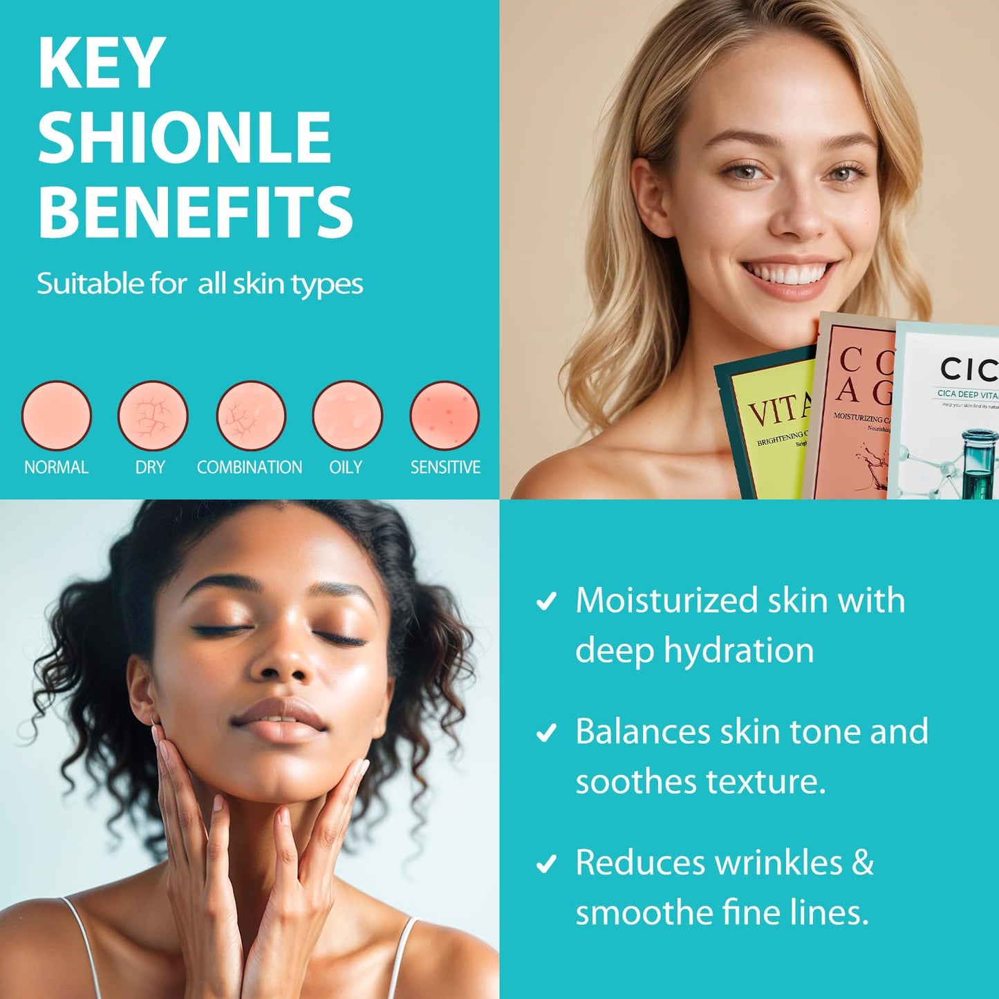 SHIONLE 11 Combo Pack A+B Vital & Essential Face Mask Sheet 11 Types Variety Set, Premium K-cosmetics Korean Skincare, Moisturizing Treatment Mask, Natural Home Spa Self Care For All Skin Types