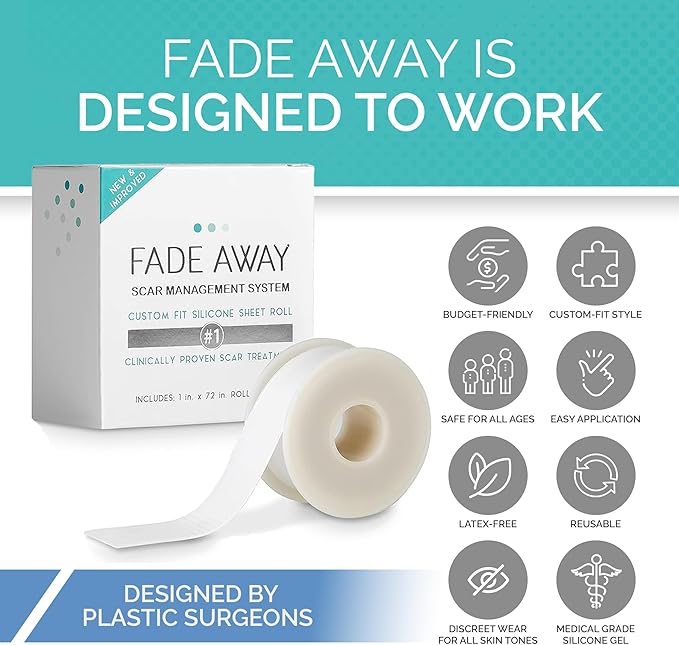 Fade Away Scars - Original Silicone Scar Sheeting Roll- Custom Size Medical Grade- Effective Silicone Scar Sheets, Strips and Patches for Scars, Surgical Scar Tape, Silicone Scar Sheets.