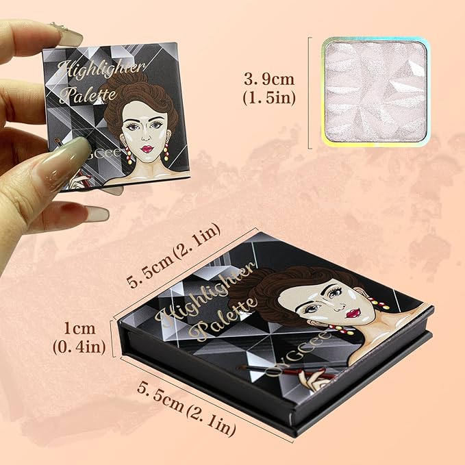 Highlighter Makeup Palette White Silver,Glitter Highlight Contouring Pallets,Highly Skin Tones