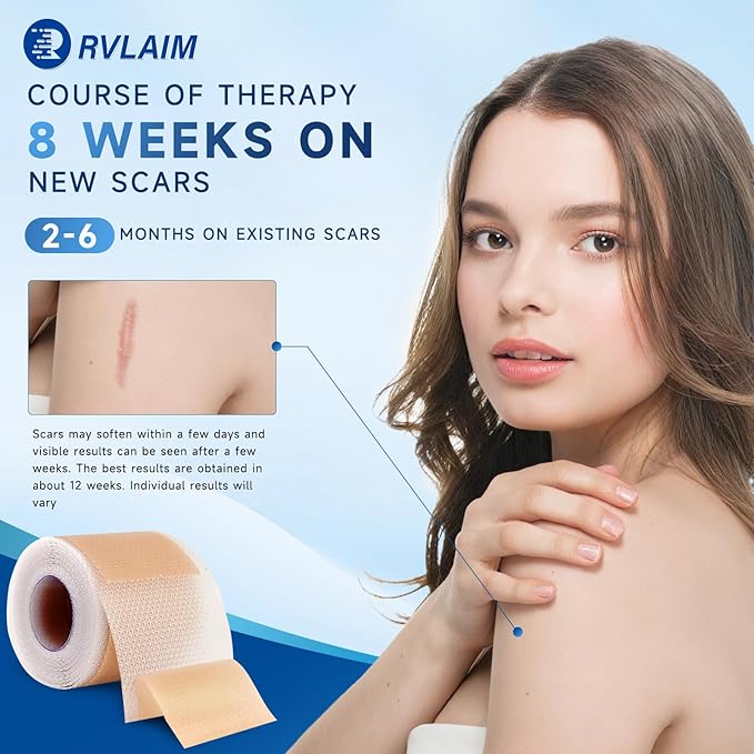 Silicone Scar Sheets, Silicone Scar Tape(1.8” x 157” Roll 4M), Silicone Scar Sheets for Surgical Scars, Keloid Bump Removal, Stretch Marks Removal, C-Section, Burn et