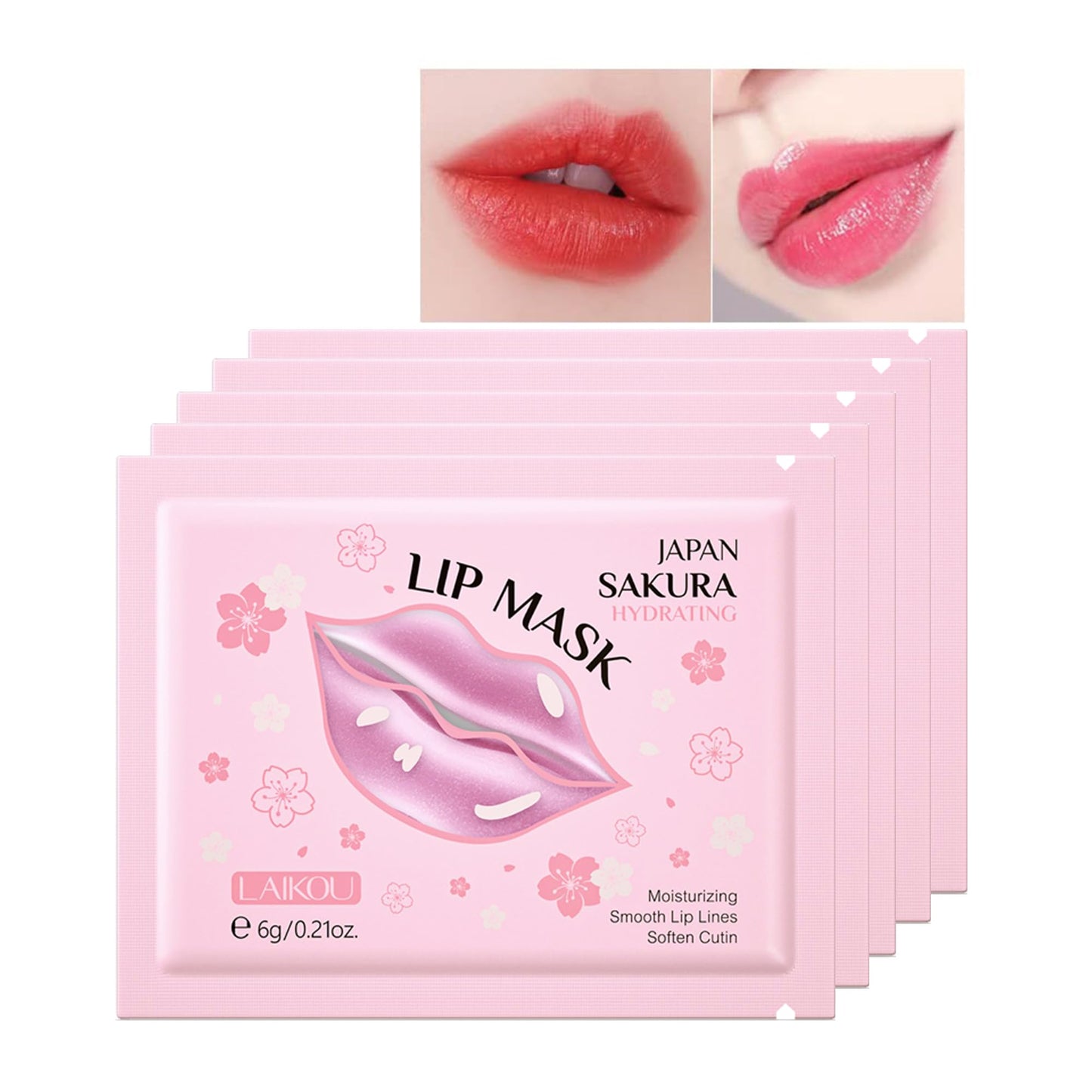 AKARY Sakura 5 Pieces Hydrating Lip Mask, Lip Sleep Mask Collagen Crystal Lip Care Gel Pads For Moisturizing, Minimize Fine Lines, Remove Dead Skin, Anti Chapped Pads Lip Mask (5)