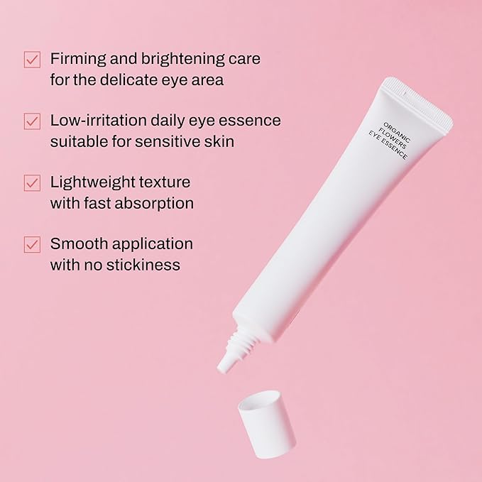Whamisa Organic Flowers Eye Essence, Waterless Formula, Fermented Postbiotics for Gentle Care, Under Brightener, Hydration, Elasticity & Slow-Aging Support (30ml)
