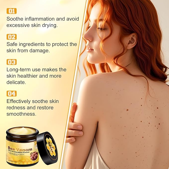 Bee Venom Skin Restoration Cream, Professional Repair & Wrinkle Care Formula & Repair Reduces Blemishes for All Skin Type (2PCS)
