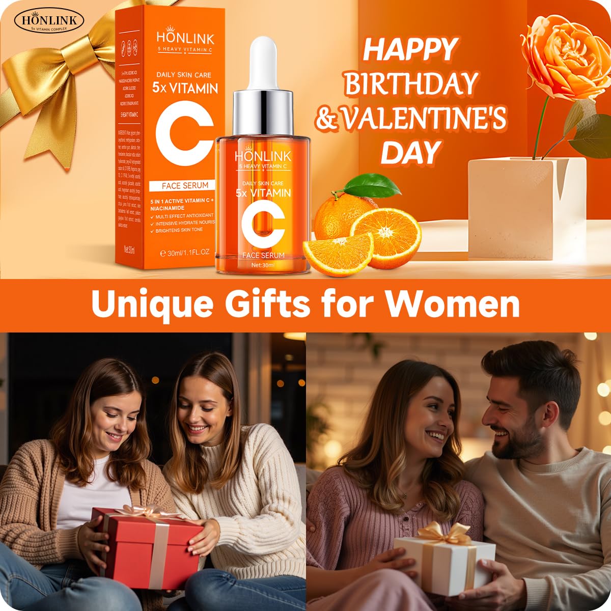HONLINK Vitamin C Gloss Serum korean - Stabilized Complex with Hyaluronic Acid & Centella Dull Facial Skin,Uneven Tone,Fine Lines,Pores, Dry Skin,TK Popular Skincare,Unique Gift for Women