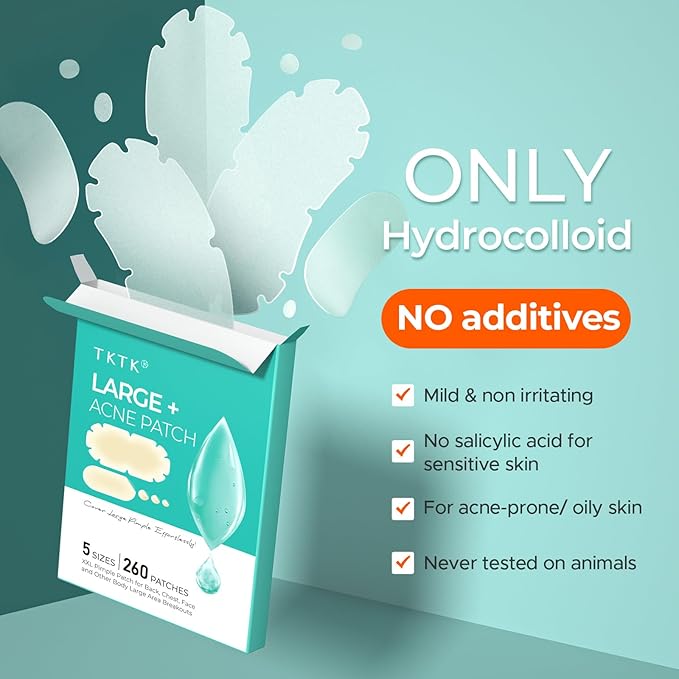 XXL Pimple Patches for Body, Large Hydrocolloid Acne Patches, 5 Sizes Big Hydrocolloid Bandages for Back, Chest, Shoulders Zit Breakouts, Blemish Patch for Face (Oval, Dot 260 Count)