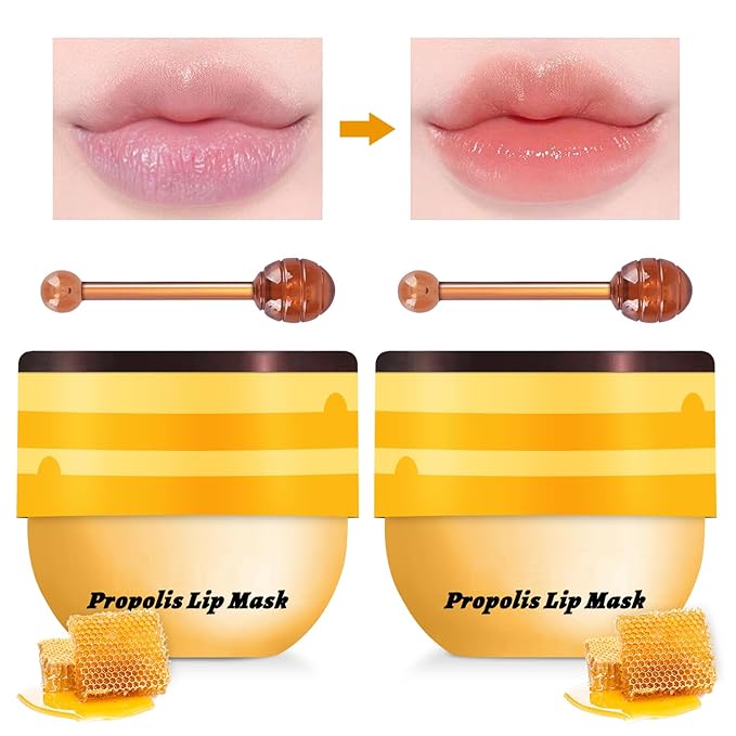 2PCS Lip Mask Overnight, Honey&Strawberry Moisturizing Exfoliator
