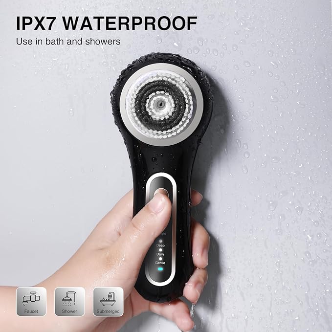 Face Scrubber Exfoliator,Facial Cleansing Brush Rechargeable IPX7 Waterproof with 5 Brush Heads,Electric Face Spin Brush for Exfoliating, Massaging and Deep Cleansing (Black Color)