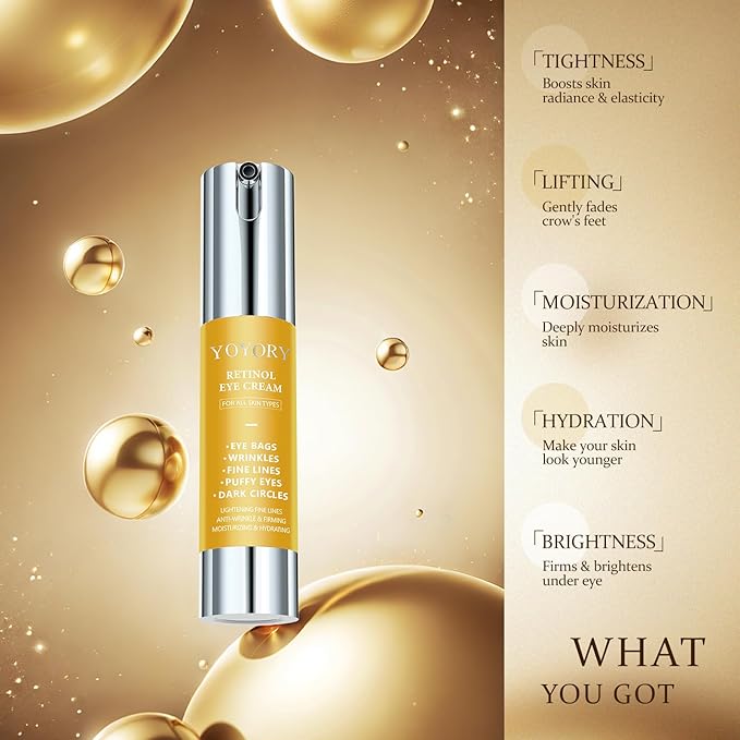 Retinol Under Eye Cream - Anti Aging Eye Cream for Dark Circles and Puffiness, Eye Bags, Wrinkles Fine Lines Skin Care Treatment Firming & Lifts for Man and Women - Gold 20ml