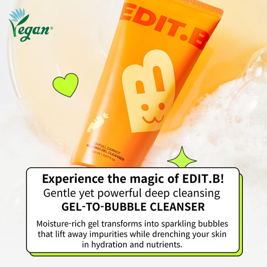EDIT.B Joyfull Carrot Foaming Gel Cleanser, Gentle Deep Pore Cleansing Face Wash, Removes Makeup, Impurities, Sebum, Blackheads & Whiteheads, Non-Drying Daily Korean Skincare, 5.07 fl.oz / 150ml
