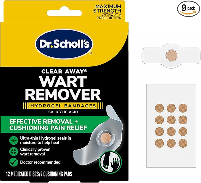 Dr. Scholl’s Clear Away Wart Remover Hydrogel Bandages for Fingers and Toes - Clinically Proven Effective Wart Removal and Cushioning Pain Relief, Comfortable Multi-Day Coverage Patches