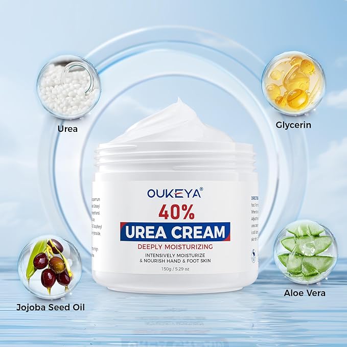 OUKEYA NEW FORMULA Urea Cream 40 Percent for Feet Maximum Strength, Hand Heels Dry Cracked Treatment Lotion for Knees & Elbows, Foot Dead Skin Cuticle Callus Remover Toenail Softener, 5.29 oz