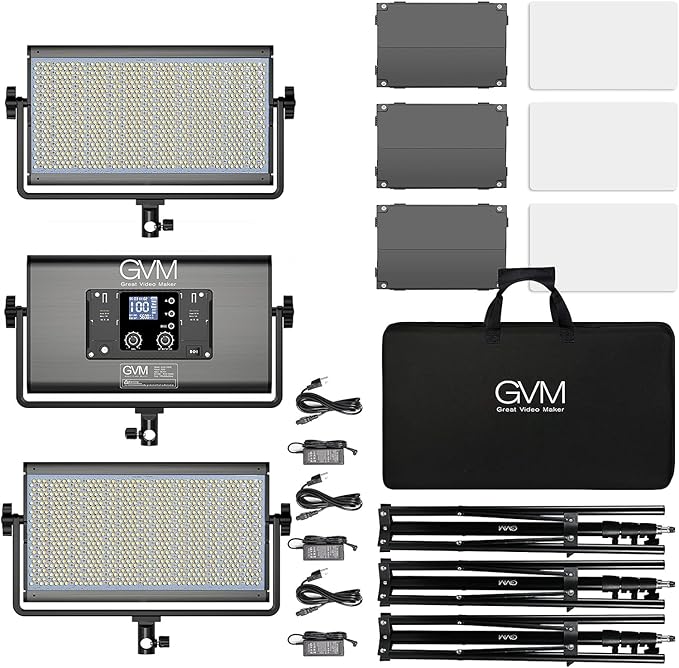 GVM 1500D RGB LED Video Light, 75W Video Lighting Kit with Bluetooth Control, 3 Packs Led Panel Light for Photography, YouTube Studio, Video Shooting, Broadcasting, Conference, 1128 Led Beads