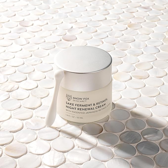 Snow Fox Skincare Sake Ferment & 0.30% Retinol Night Renewal Cream - Patented Japanese Technology for Youthful, Vibrant Skin | Smooth Fine Lines, Ease Redness, Boost Microbiome & Skin Barrier