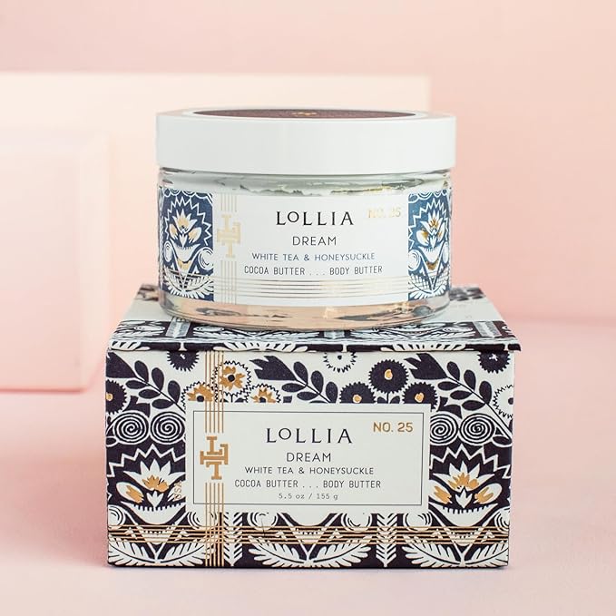 LOLLIA Dream Body Butter, 5.5 oz. - White Tea & Honeysuckle Fragrance - Shea Butter & Cocoa Butter, Body Lotion for Women, Hydrating & Smooth Body Moisturizer
