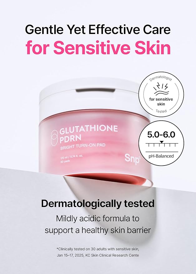 Snp 99% Glutathione + PDRN + Niacinamide Facial Toner Pads | Treat Blemishes Exfoliating Pad | LHA, PHA Acne Pad | Bamboo & Vitamin C, E, Ferulic Acid Double-Sided Patch | Korean Face Pads | 60 Sheets