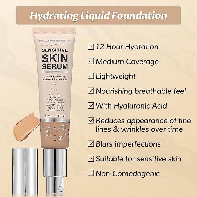 Phoera Foundation Makeup,Flawless Soft Matte Full Coverage with Nude, 1PC)